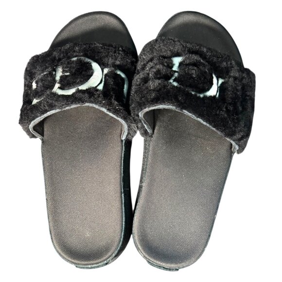 Ugg Black Fluffy Logo Slide Sandals Women's Size 8 NEW‎ - Picture 3 of 7